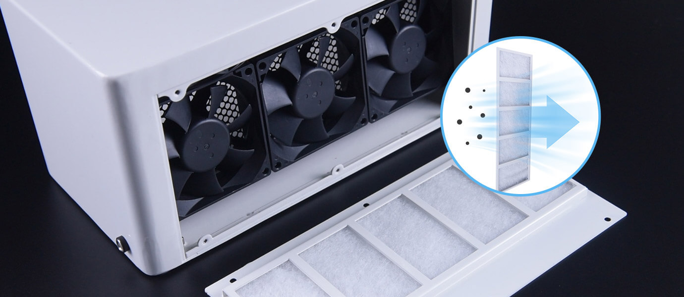Built-in 3 sets of fans and filter cotton
